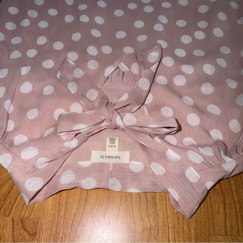 Tamara H. Women’s Pink and White Polka Dot Short Sleeve Blouse Top Size Medium - Picture 4 of 9